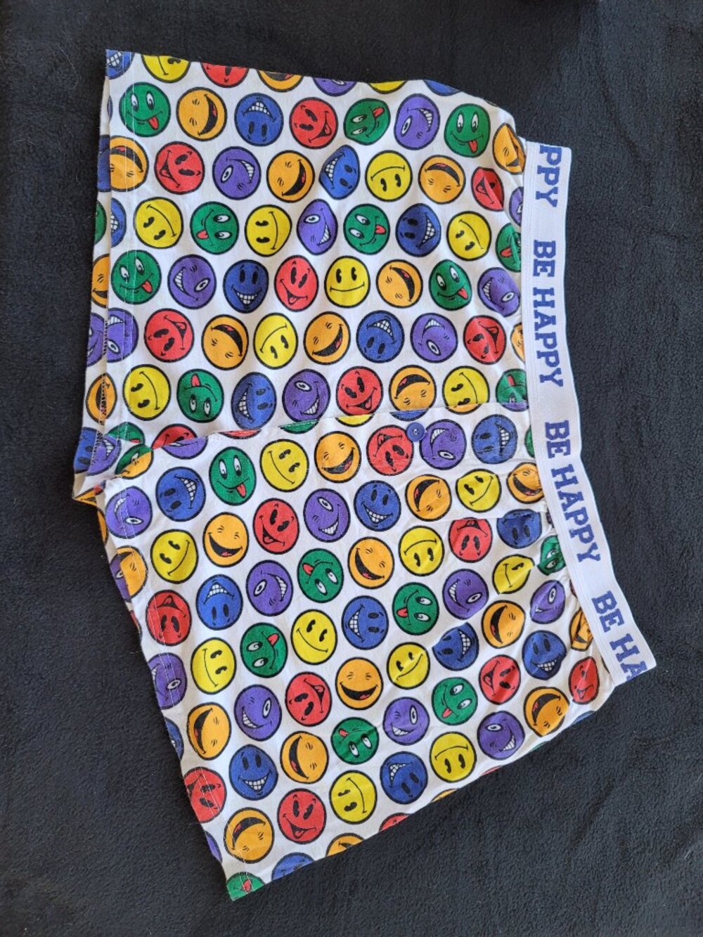 Vintage 90s Briefly Stated Boxer Shorts XL Smiley Face Be Happy Novelty Rare
